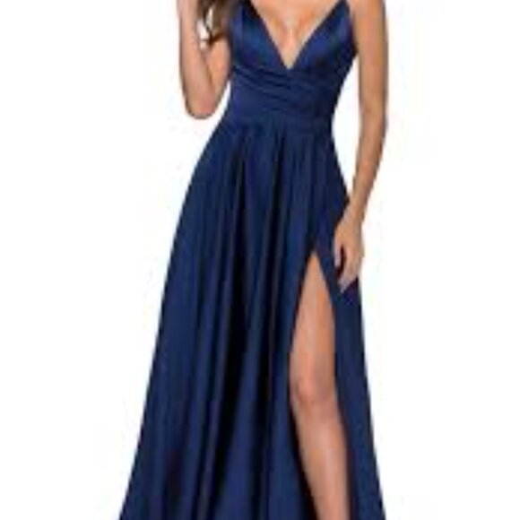 NWOT- La Femme Strappy Back Satin Ballgown - Picture 7 of 7